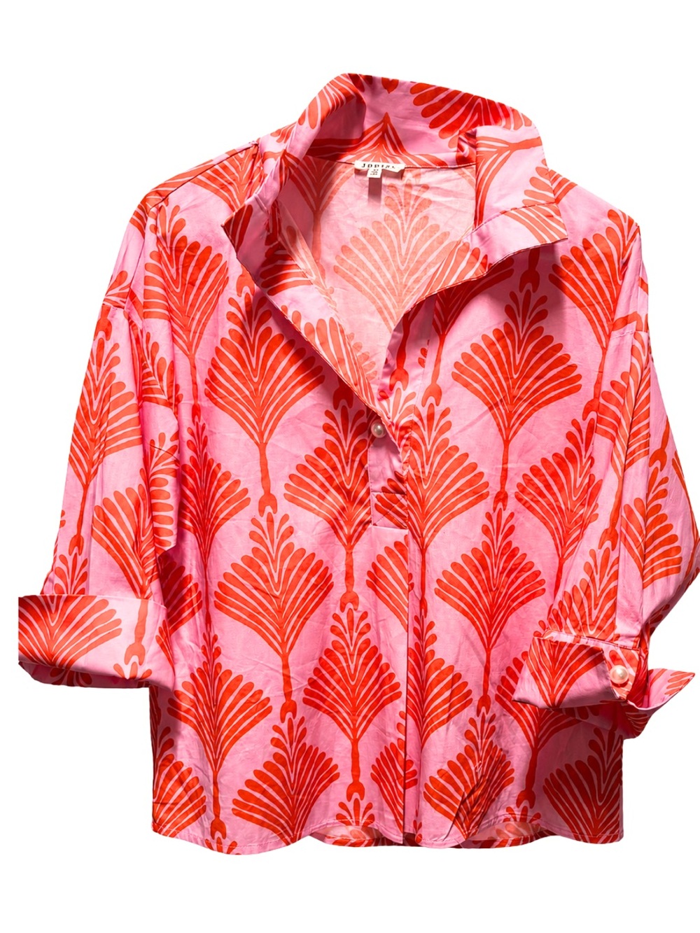 Jodifl Pink Orange Abstract Print Cotton Blouse Top Medium Pearl Buttons